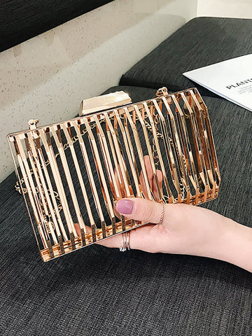 Hollow Out Metal Box Clutch