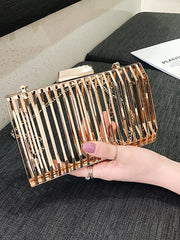 Hollow Out Metal Box Clutch