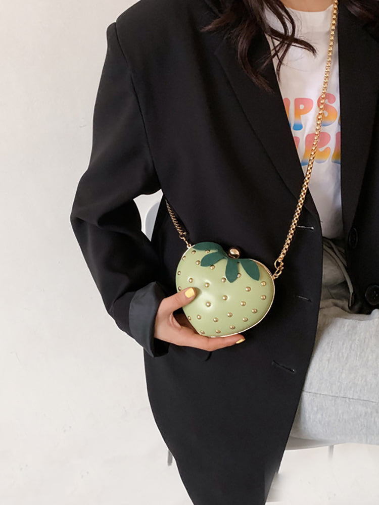 Strawberry Shape Rivet Crossbody Bag