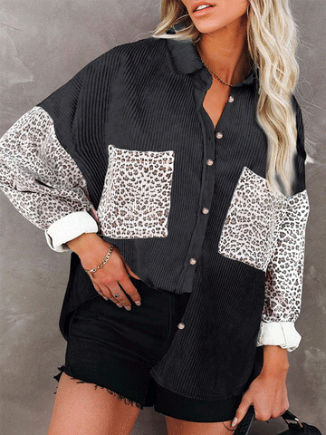 Leopard Long Sleeve Corduroy Jacket