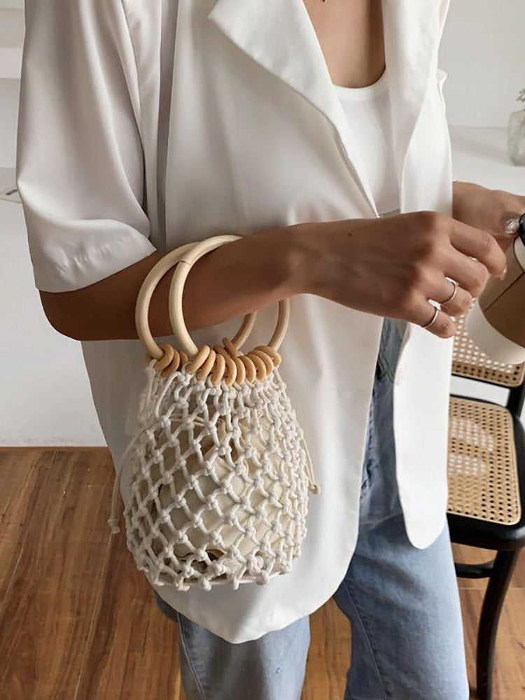 Hollow Out Weave Handle Clutch Bag
