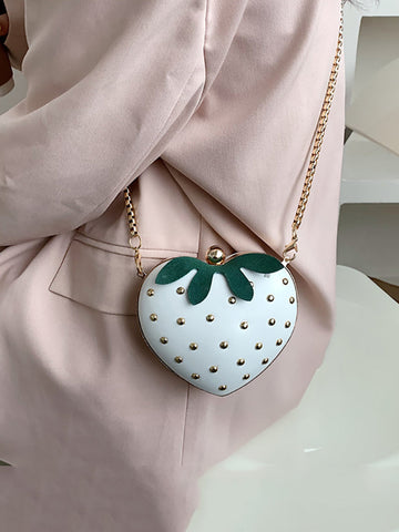 Strawberry Shape Rivet Crossbody Bag