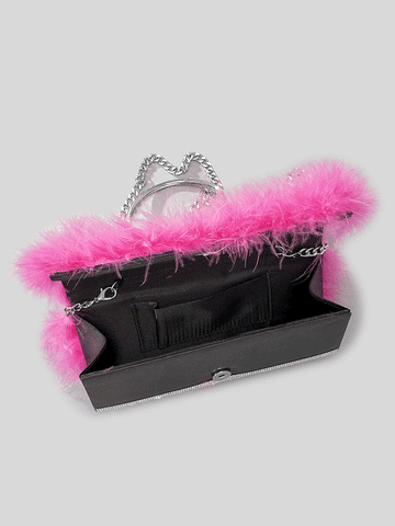 Furry Rhinestone Evening Clutch Bag