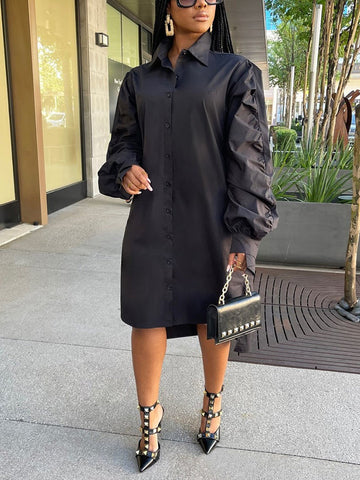 Turndown Collar Long Sleeve Shirt Dress