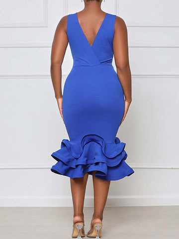 Ruffled Trim Bodycon Midi Dress