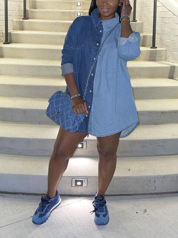 Casual Color Block Denim Coat