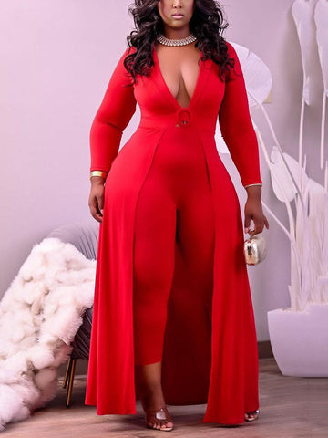 Hollow Out Deep V-Neck Jumpsuit