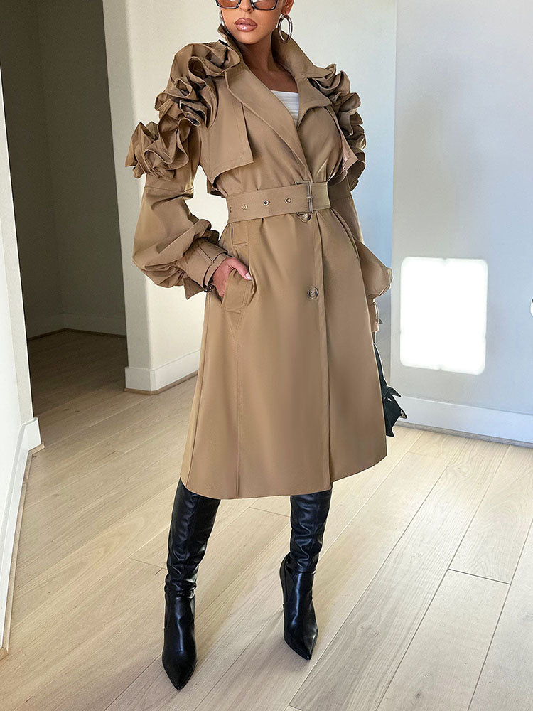Sebby Coat Ruffles Ruffle Belt Trench Coat