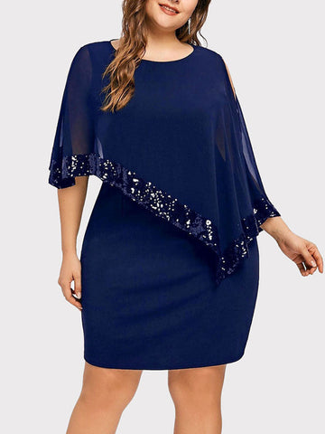 Cold Shoulder Overlay Sequins Dress