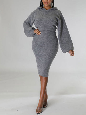 Knit Pullover Hoodie Dress