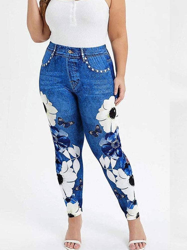 Printed Floral Sports Jeans