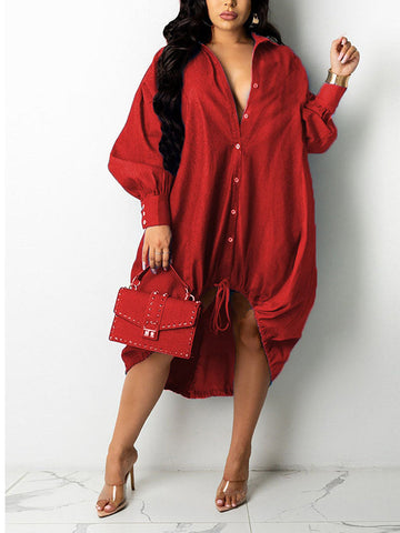 Turndown Collar Long Sleeve Shirt Dress