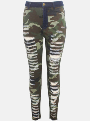 Zerrissene Jeans mit Camouflage-Print