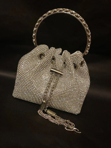 Bolso tipo cubo con decoración de diamantes de imitación