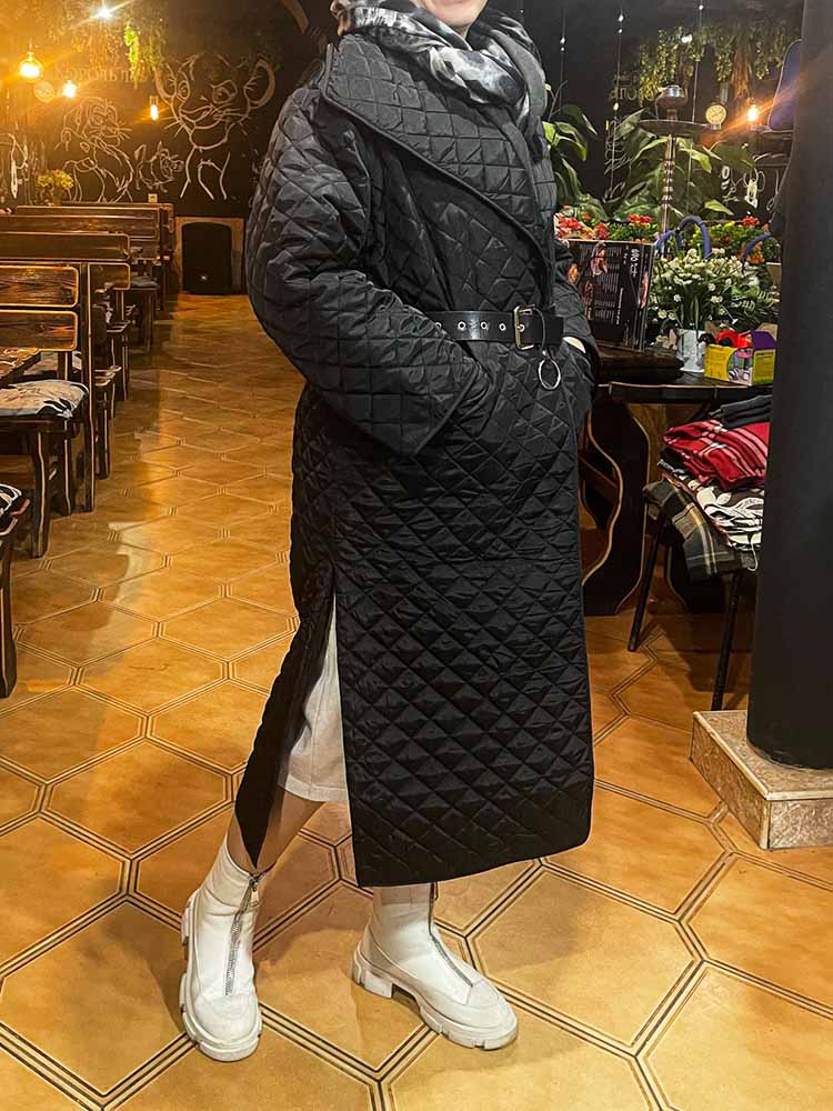 Abrigo acolchado de algodón con entramado