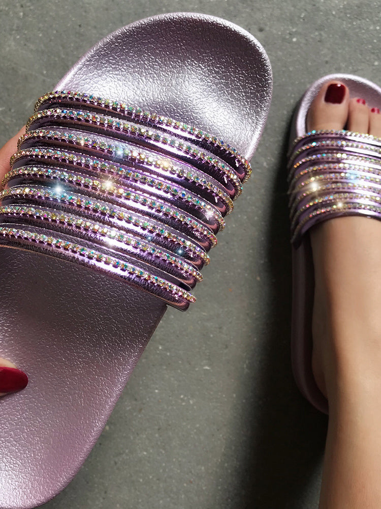 Sequin Rhinestone Flat Slippers