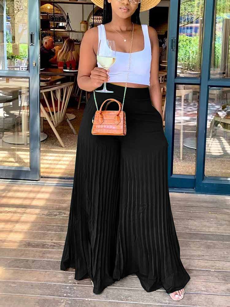 Pleated High Waist Wide Leg Pants