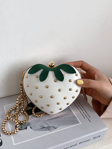 Strawberry Shape Rivet Crossbody Bag