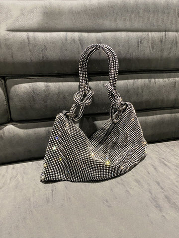 Bolsa con cremallera anudada y diamantes de imitación