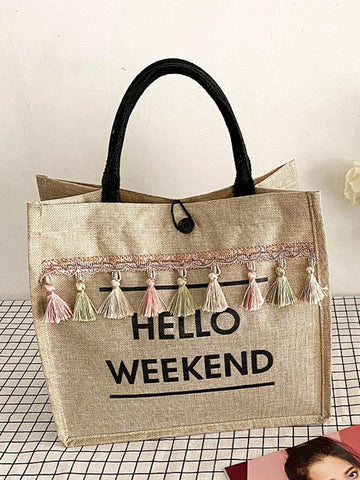 Letter Graphic Tassel Decor Square Bag