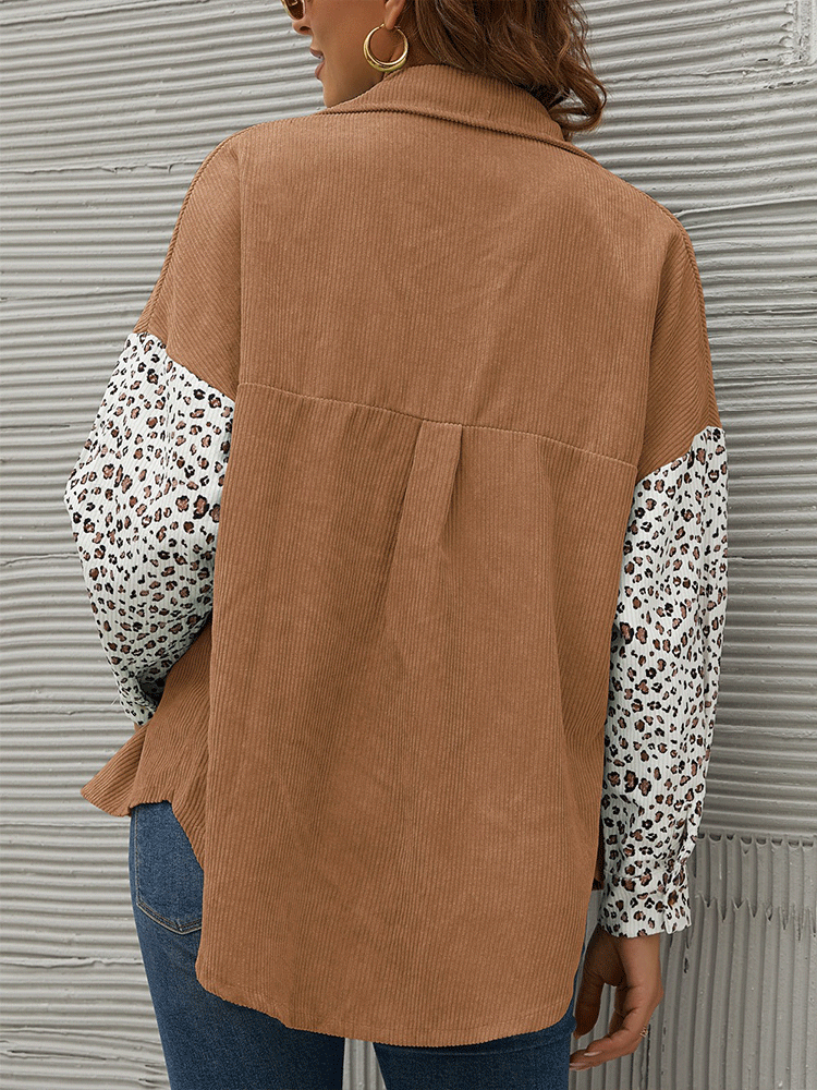 Leopard Long Sleeve Corduroy Jacket