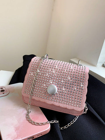 Bolso bandolera cuadrado con diamantes de imitación