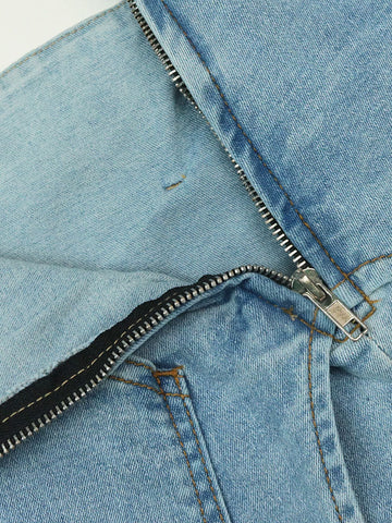 Falda pantalón vaquera irregular de cintura alta