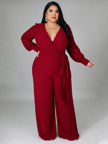 V Neck Wrap Jumpsuit