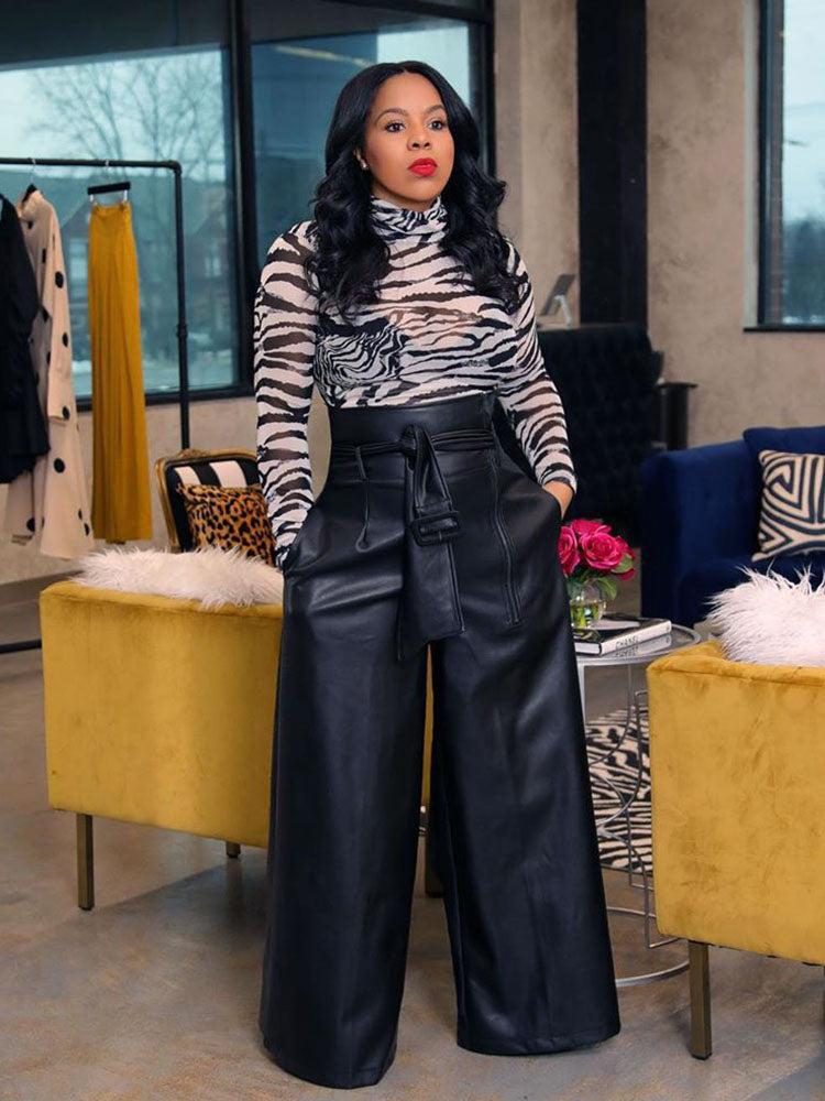 High Waist Wide Leg PU Leather Pants – Omcne