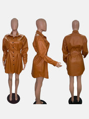 Buckle Fold Turndown Collar A Line Dresses Coat