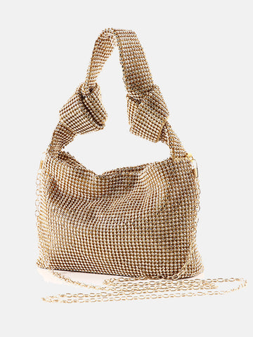 Bolso cuadrado con nudo y decoración de diamantes de imitación