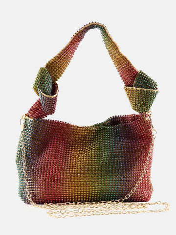 Bolso cuadrado con nudo y decoración de diamantes de imitación