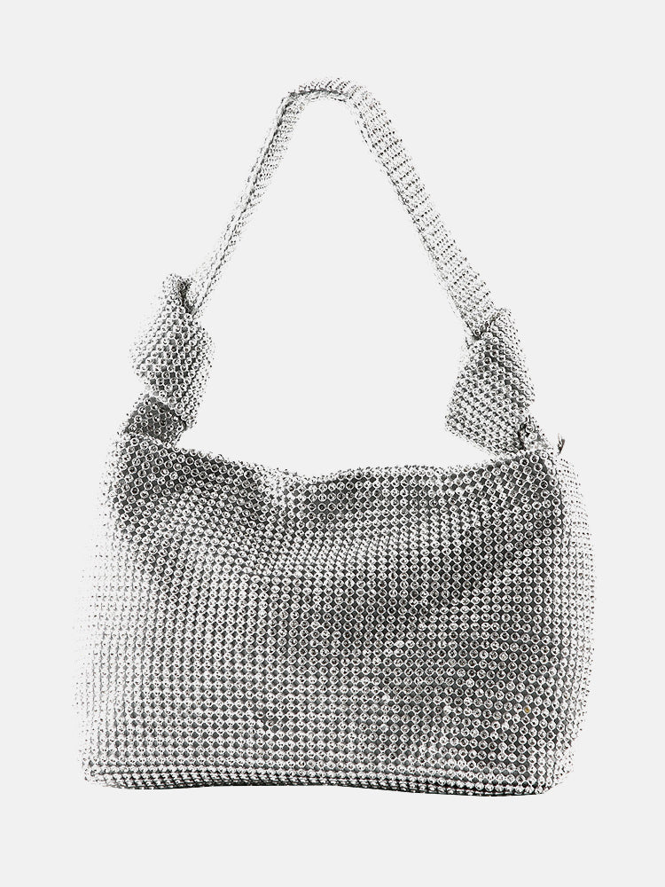 Quadratische Tasche mit Strass-Dekor und Knoten