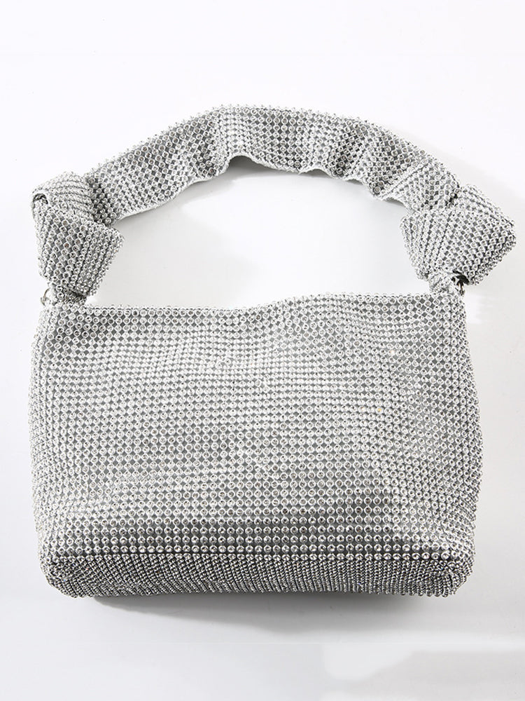 Quadratische Tasche mit Strass-Dekor und Knoten