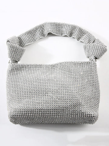 Bolso cuadrado con nudo y decoración de diamantes de imitación