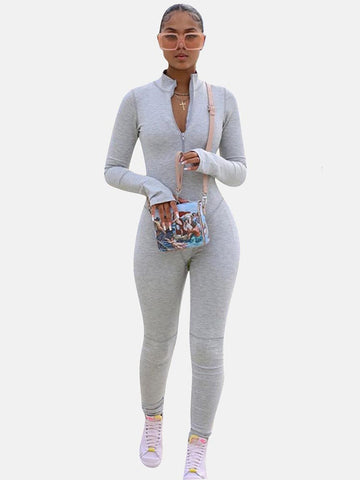 Zipper Collar Skinny Jumpsuits