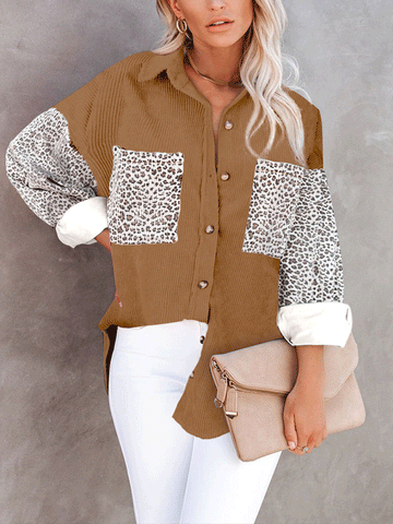 Leopard Long Sleeve Corduroy Jacket