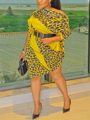 Leopard Shirt Loose Midi Dress