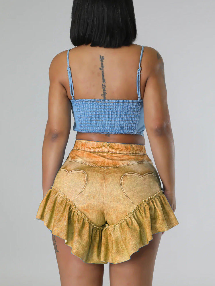 Shorts vaqueros con dobladillo con volantes