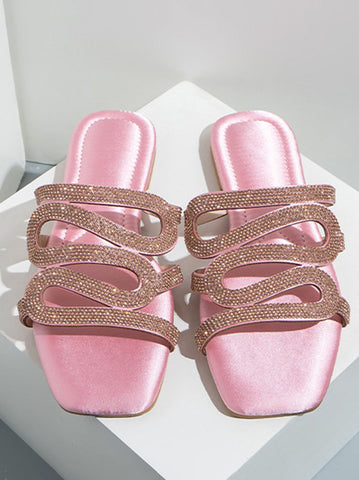 Hollow Out Rhinestones Flat Slides