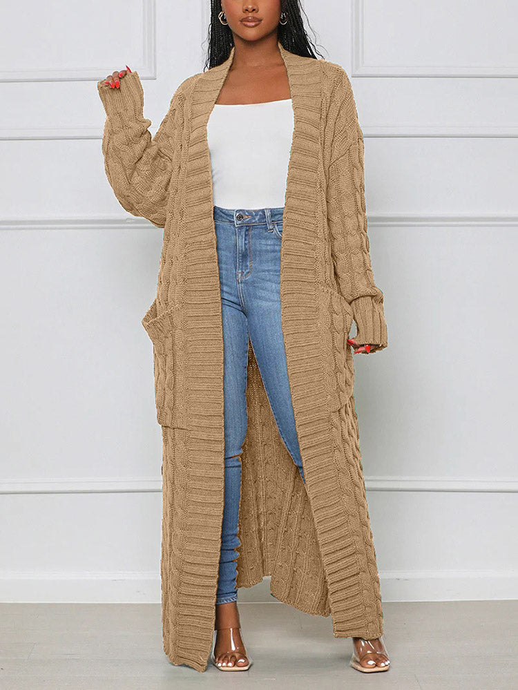 Knitted Solid Pocket Sweater Cardigan