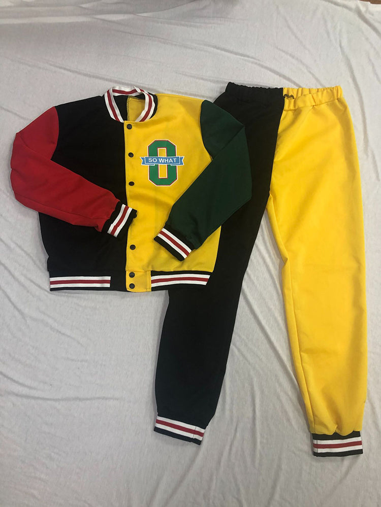 Color Block Baseball Jacket & Pants Set