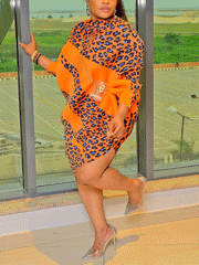 Leopard Shirt Loose Midi Dress
