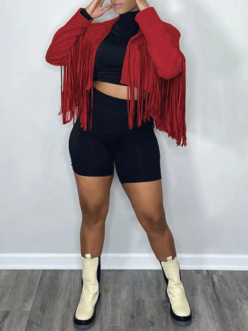 Casual Tassels Zipper Up Coat