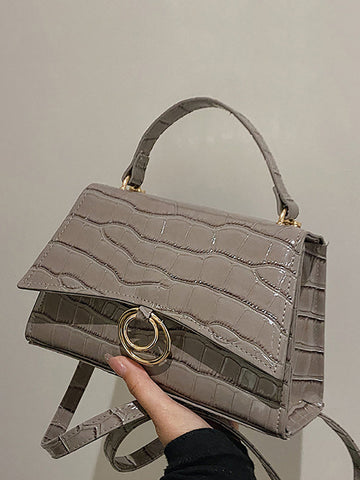 Crocodile Embossed Satchel Square Bag