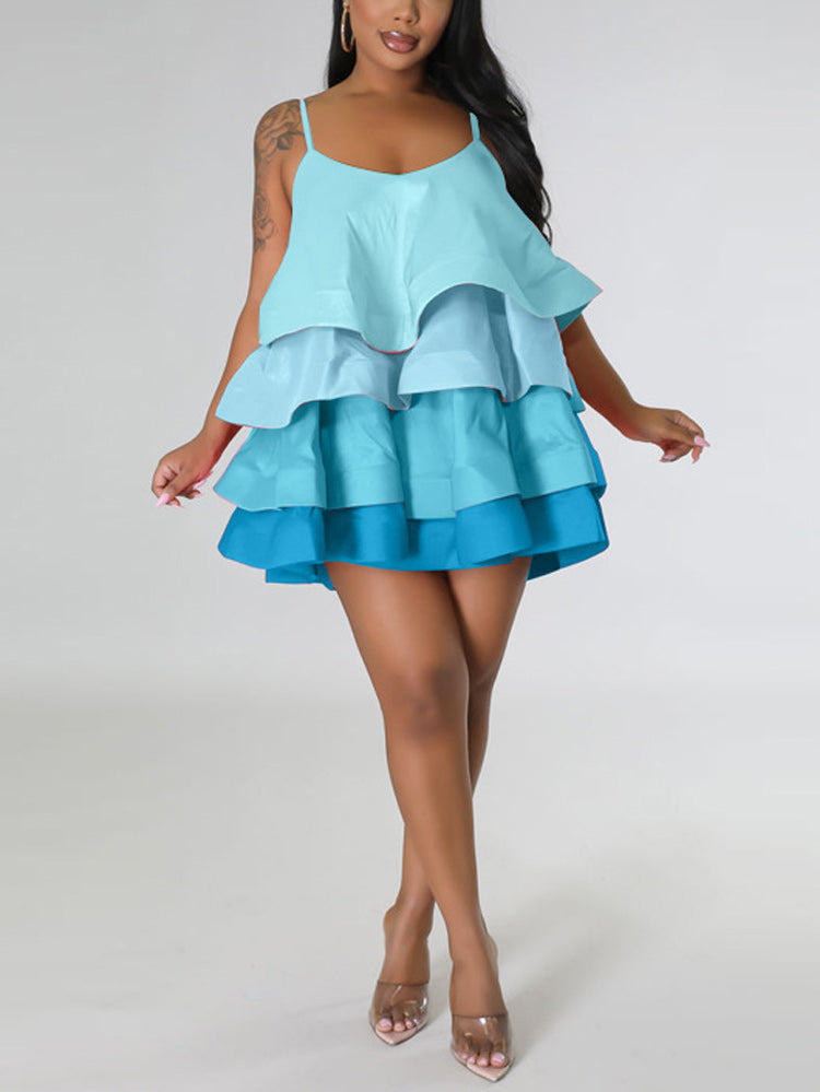 Spaghetti Strap Cake Ruffles Dress