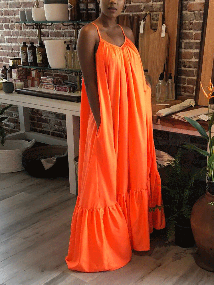 Spaghetti Strap Ruffle Maxi Dress