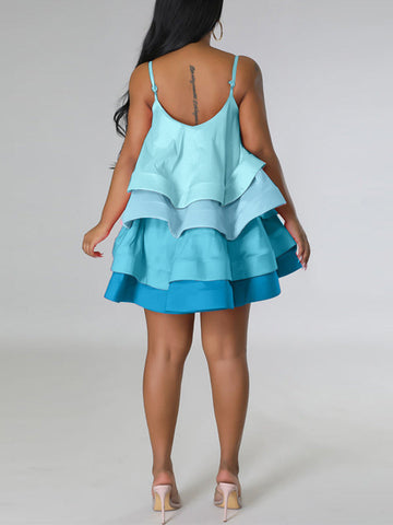 Spaghetti Strap Cake Ruffles Dress