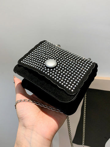 Bolso bandolera cuadrado con diamantes de imitación