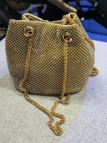 Bolso tipo cubo con cadena de diamantes de imitación